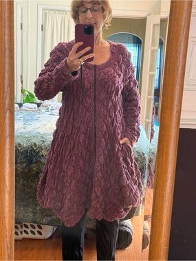 Women's Plush Textured Zip-Front Cardigan Jacket - Plum